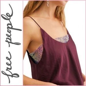 Free People Turn It On Camisole Sequins Vetiver Bloom / Plum